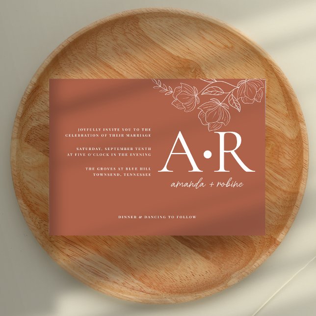 Invitación Iniciales modernas Boda mínimo de Terracotta (Subido por el creador)