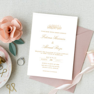 Invitación Iniciales Modernas Mínimas Doradas para Boda Musul