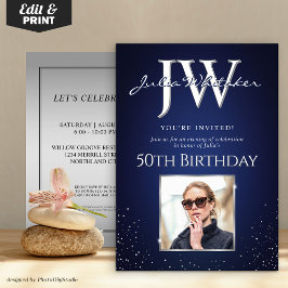 Invitación Iniciales personalizados Elegante 50 cumpleaños Pl