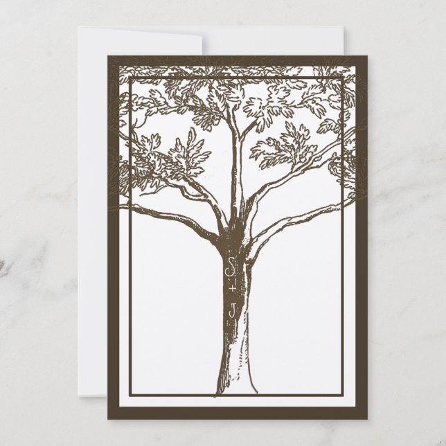 Invitación Iniciales románticas de árbol de amor en Boda tron (Anverso)