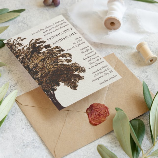 Invitación Iniciales románticas de árbol de amor en Boda tron (Subido por el creador)