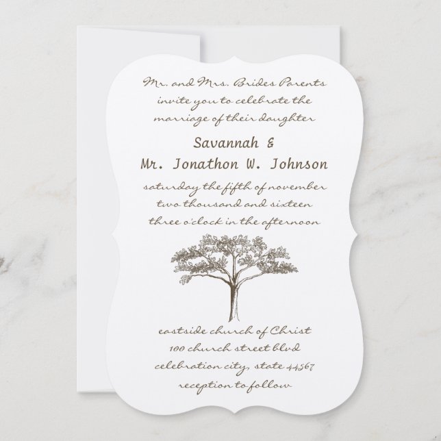 Invitación Iniciales románticas de árbol de amor en Boda tron (Reverso)