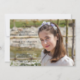 Invitación Iniciales wreathed - Comunión sagrada de la primer