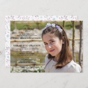 Invitación Iniciales wreathed - Comunión sagrada de la primer