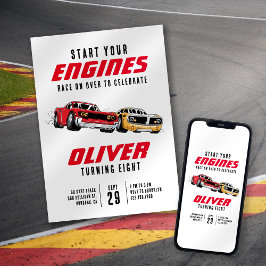 Invitación Iniciar tu fiesta de cumpleaños de coches de Carre