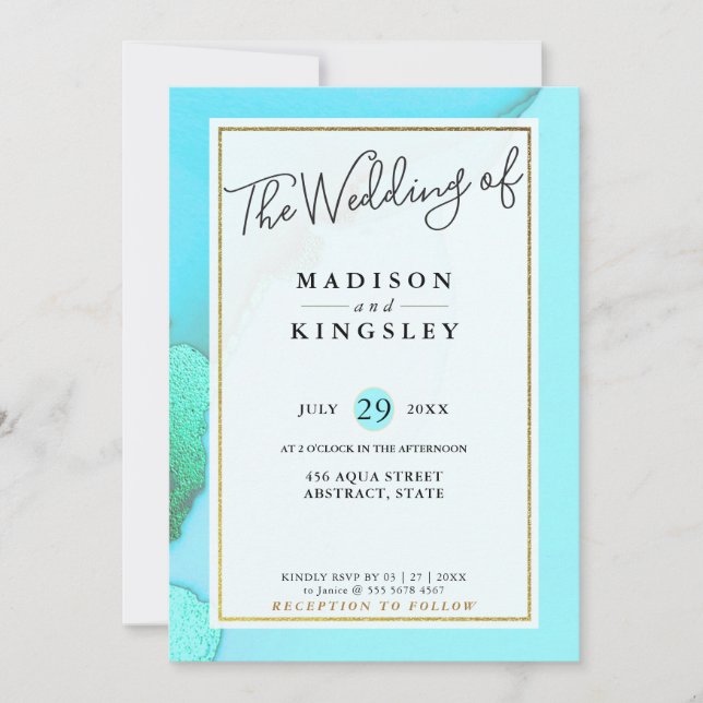 Invitación Inky Aqua Fab Resumen Boda Presupuestario (Anverso)