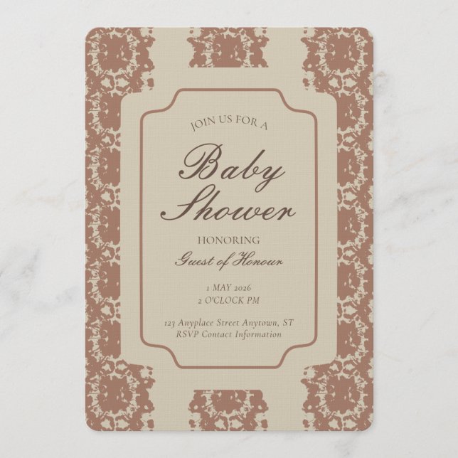 Invitación Inky Género Neutral Franja Geométrica Marrón Beige (Anverso)