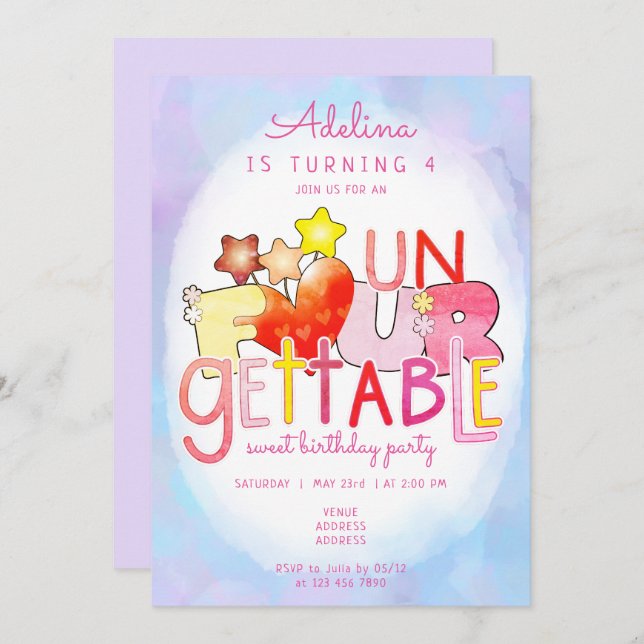 Invitación Inolvidable Chica de Corazón Dulce Fiesta de Cumpl (Anverso / Reverso)