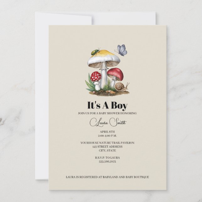 Invitación Insect Mushroom Woodland Nature Boy Baby Shower I (Anverso)