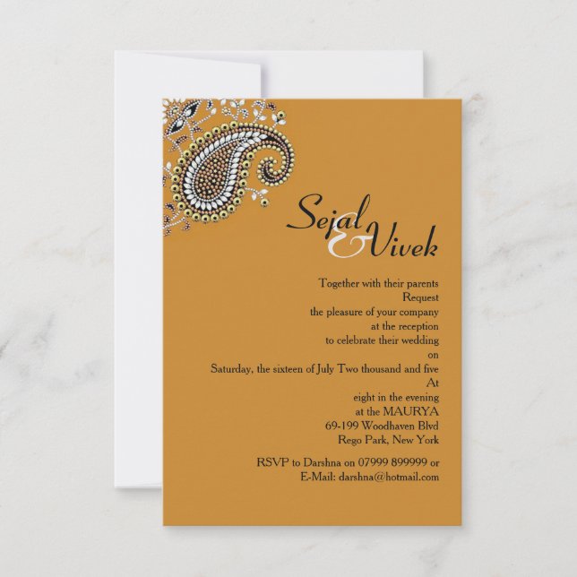 Invitación Inserción de Boda hindú Paisley de plata dorada jo (Anverso)