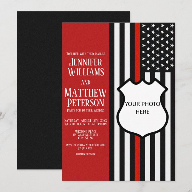 Invitación Inserción de foto de distintivo de línea roja delg (Anverso / Reverso)