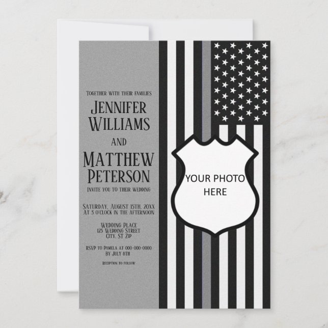 Invitación Inserción de foto de placa de línea gris delgada (Anverso)