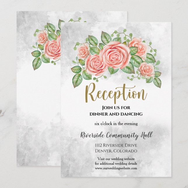 Invitación Inserción de la recepción de la boda floral rosa R (Anverso / Reverso)