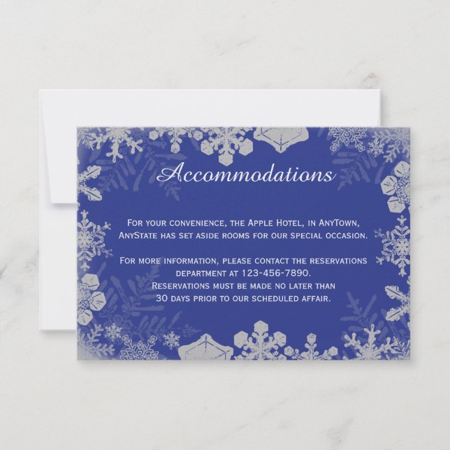 Invitación Insertar Boda de copo de nieve azul y plata (Anverso)