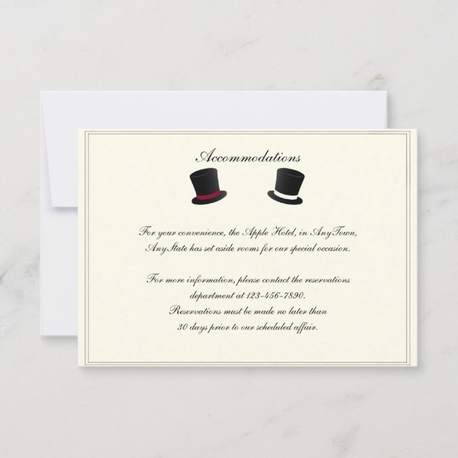 Invitación Insertar Boda gay con sombreros y amarres (Anverso)