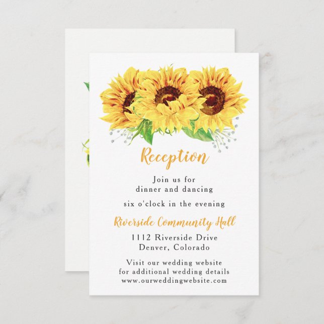 Invitación Inserto de recepción de boda floral de girasol (Anverso / Reverso)