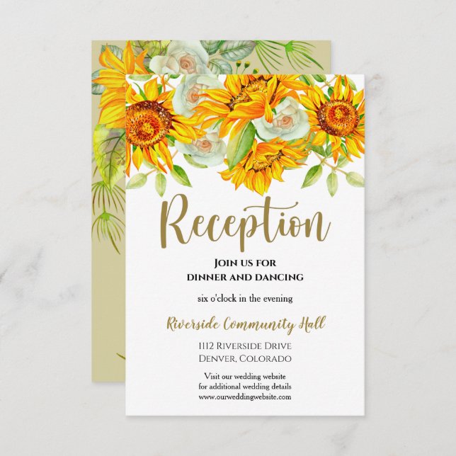 Invitación Inserto de recepción de boda floral de girasol (Anverso / Reverso)
