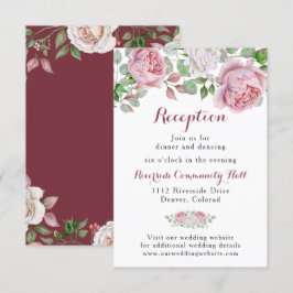 Invitación Inserto de recepción de boda floral rosa de Borgoñ
