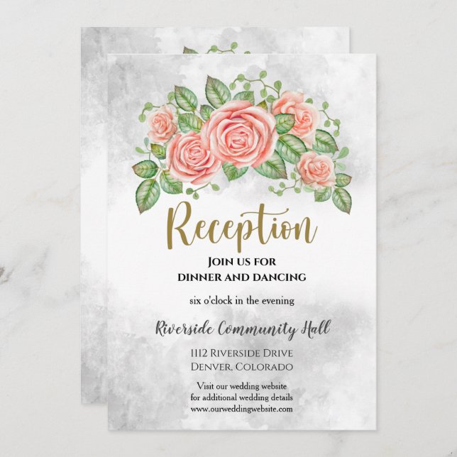 Invitación Inserto de recepción de boda floral rosa rubor (Anverso / Reverso)