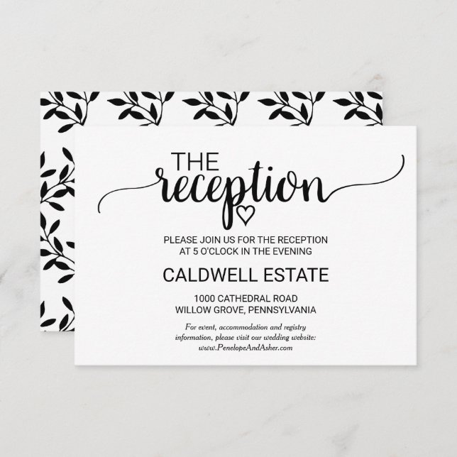 Invitación Inserto de recepción de caligrafía negra simple (Anverso / Reverso)
