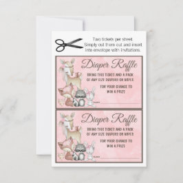 Invitación Inserto de rifa de pañales para niñas de bosque du