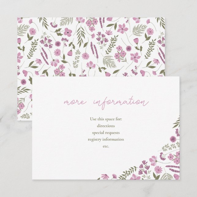 Invitación inserto para ducha de novia de flores silvestres - (Anverso / Reverso)
