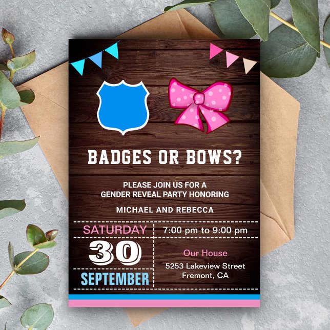 Invitación Insignias o vacas Fiesta de revelación de género (Subido por el creador)