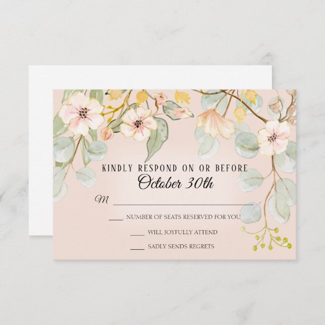 Invitación Inspiración de la Naturaleza Rosa Beige Acuarela R (Anverso / Reverso)