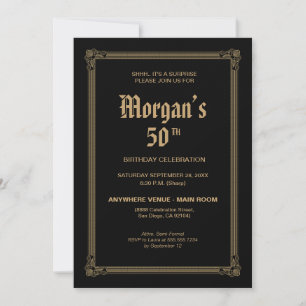 Invitación Inspiración en Whisky Cumpleaños 50 Negro Oro Sorp