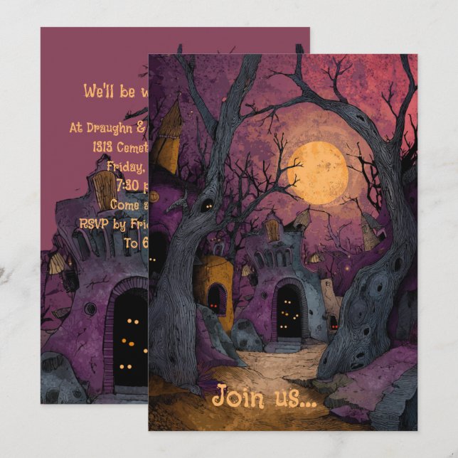 Invitación inspirada en el Gótico Graveyard Tim Bu (Anverso / Reverso)