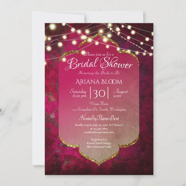 Invitación Inspirado en India Boho Damask en Rosa Profundo (Anverso)