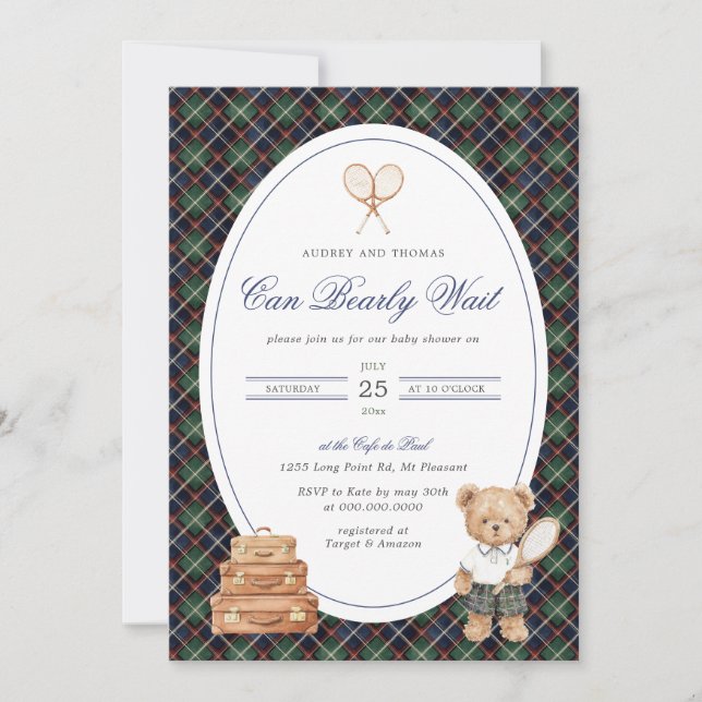 Invitación Inspired Plaid Teddy Bear Boy (Anverso)