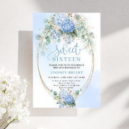 Invitación Instant Download Blue Floral Gold Sweet 16 Invite