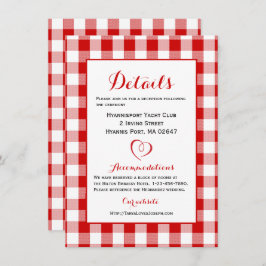 Invitación Instrucciones de detalles rusos Gingham Red White