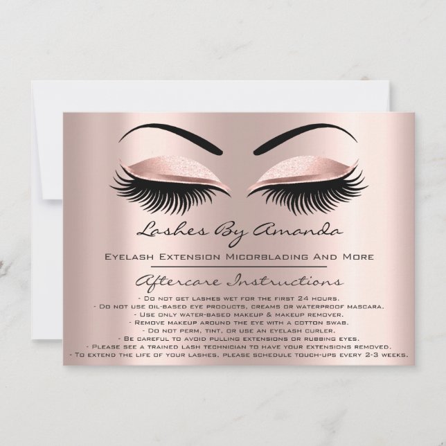 Invitación Instrucciones de postcuidado latigazos maquillaje  (Anverso)