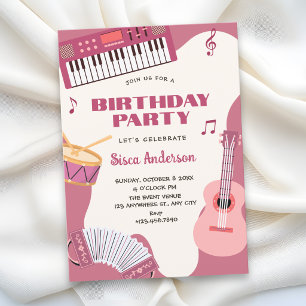 Invitación Instrumentos de música rosa cumpleaños