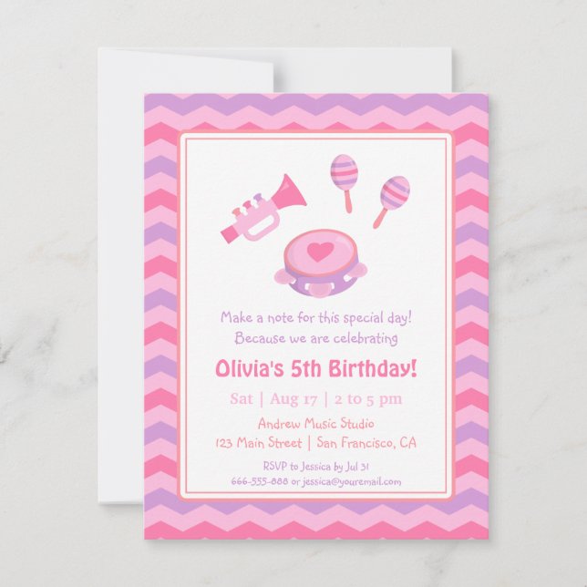 Invitación Instrumentos Musicales Fiesta de Cumpleaños para N (Anverso)