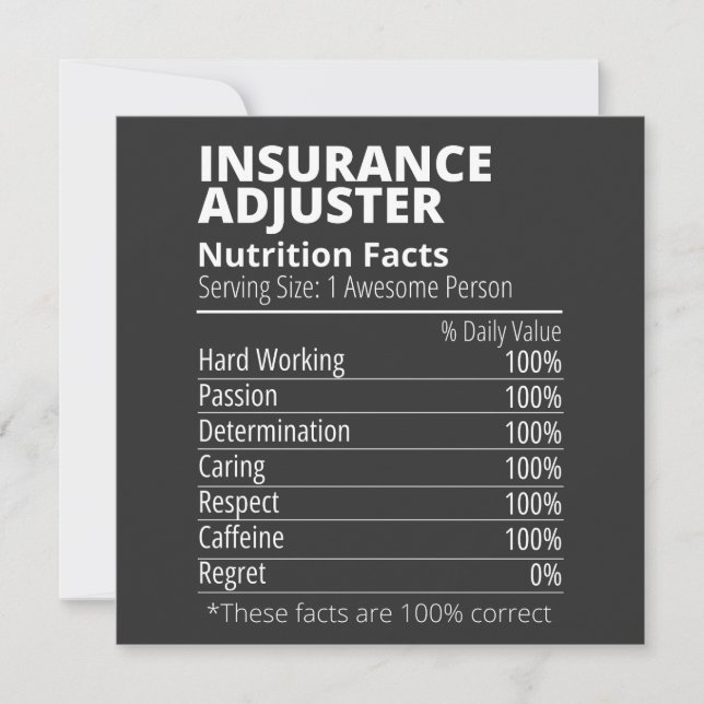 Invitación Insurance Adjuster Nutrition Facts Funny (Anverso)