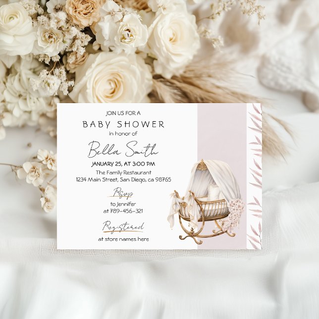 Invitación intage Bassinet Floral Baby Shower (Subido por el creador)