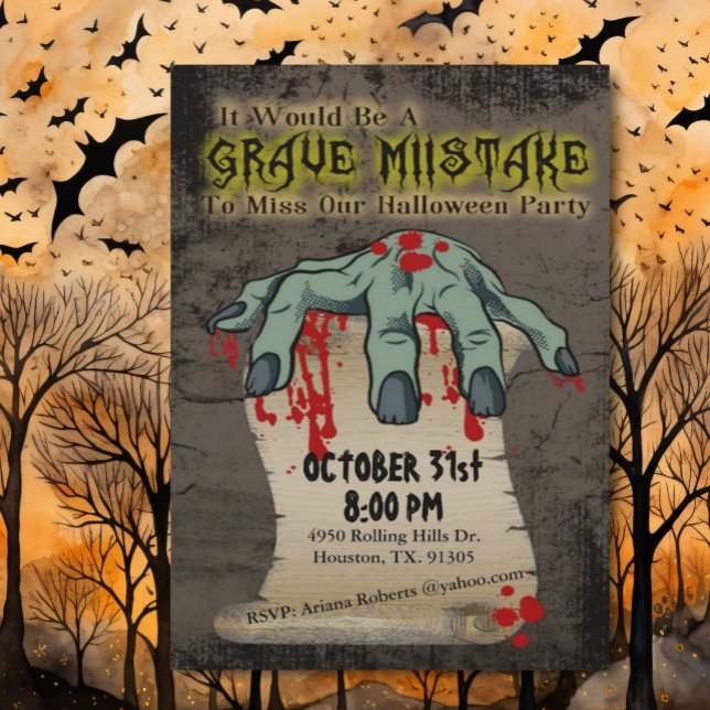 Invitación Intención de Halloween por error de tumbas en mano (Subido por el creador)
