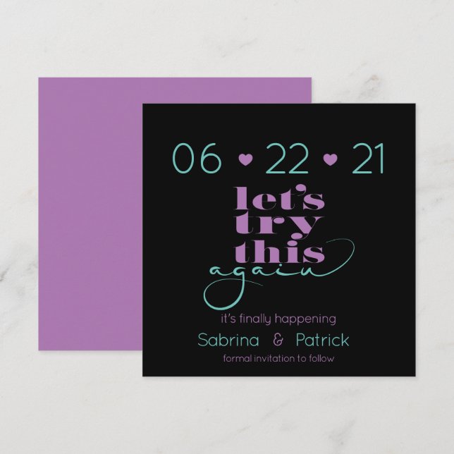 Invitación Intentar esto de nuevo Verde azulado y Lilac Save- (Anverso / Reverso)