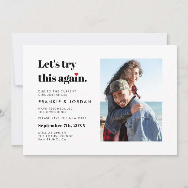 Invitación Intentemos Esto De Nuevo Boda Cambiar La Foto De F (Anverso)