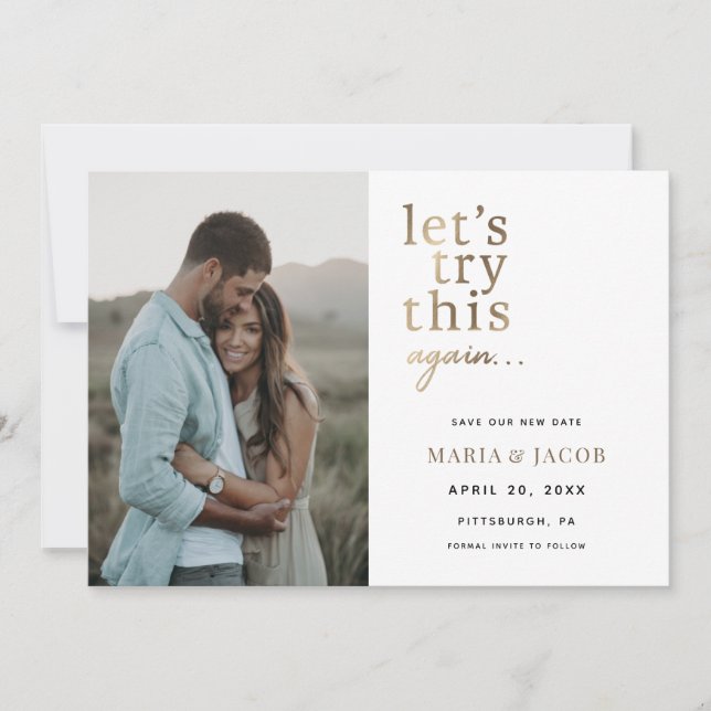 Invitación Intentemos esto de nuevo Guardar la fecha (Anverso)