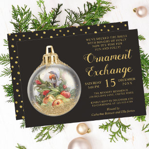 Invitación Intercambio de Adorno de Navidad Ave Bola de Navid