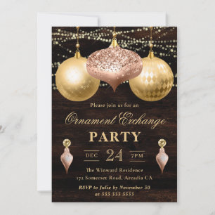 Invitación Intercambio de adornos de Navidad de oro rosa y or