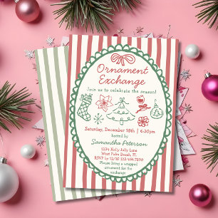 Invitación Intercambio de adornos de Navidad dibujados a mano