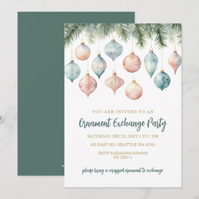 Invitación Intercambio de Adornos Elegantes de Pastel Fiesta  (Anverso / Reverso)