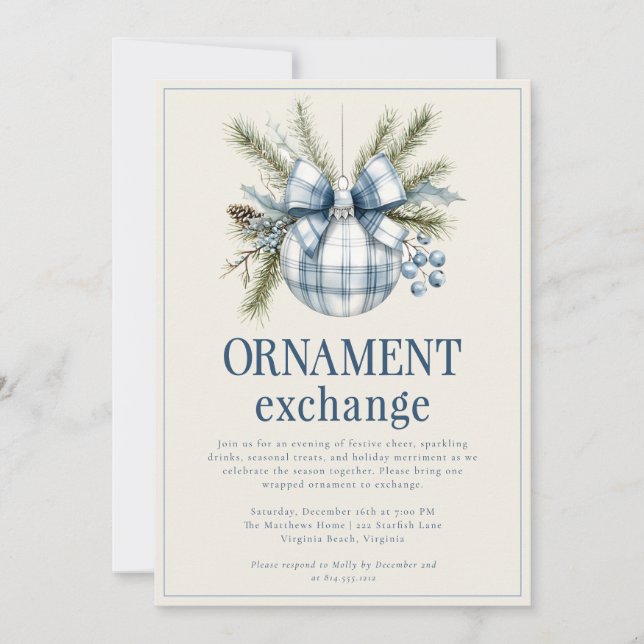 Invitación Intercambio de Adornos Elegantes Modernos Fiesta d (Anverso)