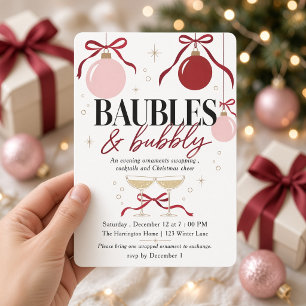 Invitación Intercambio de Adornos Navideños con Burbujas y Ad