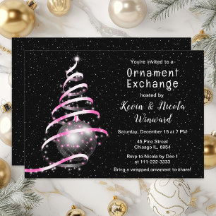 Invitación Intercambio de Adornos Navideños Rosa y Negro
